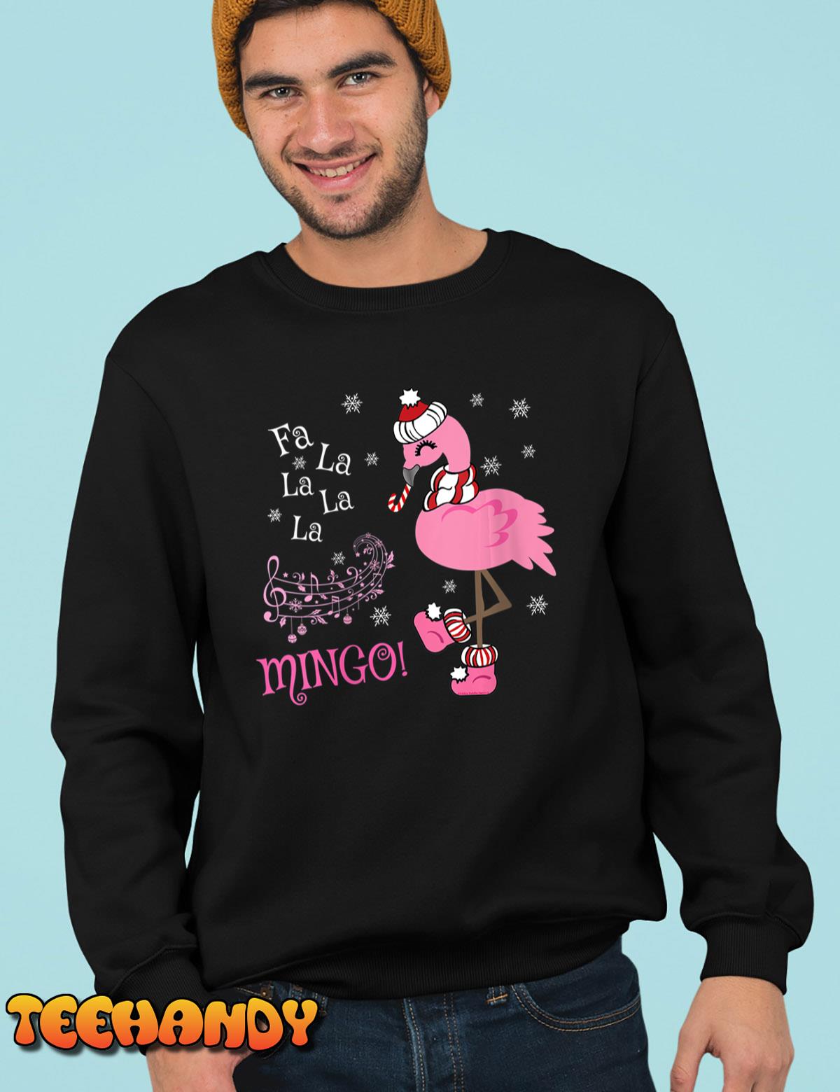 Womens Cute Fa La La MINGO Candy Cane Christmas Flamingo T-Shirt