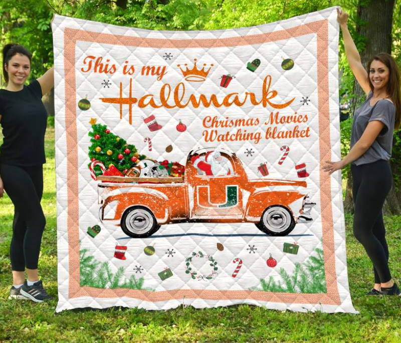 Xmas Miami Hurricanes Football 3D Quilt Blanket