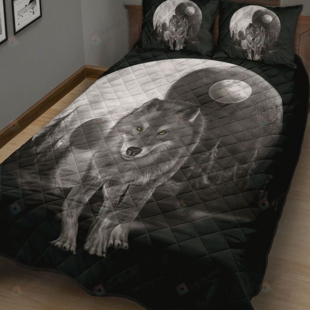 Yin Yang Full Moon Wolf Quilt Bedding Set