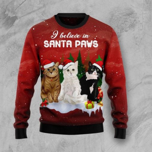 3D Sweater Christmas Cat Santa Paws