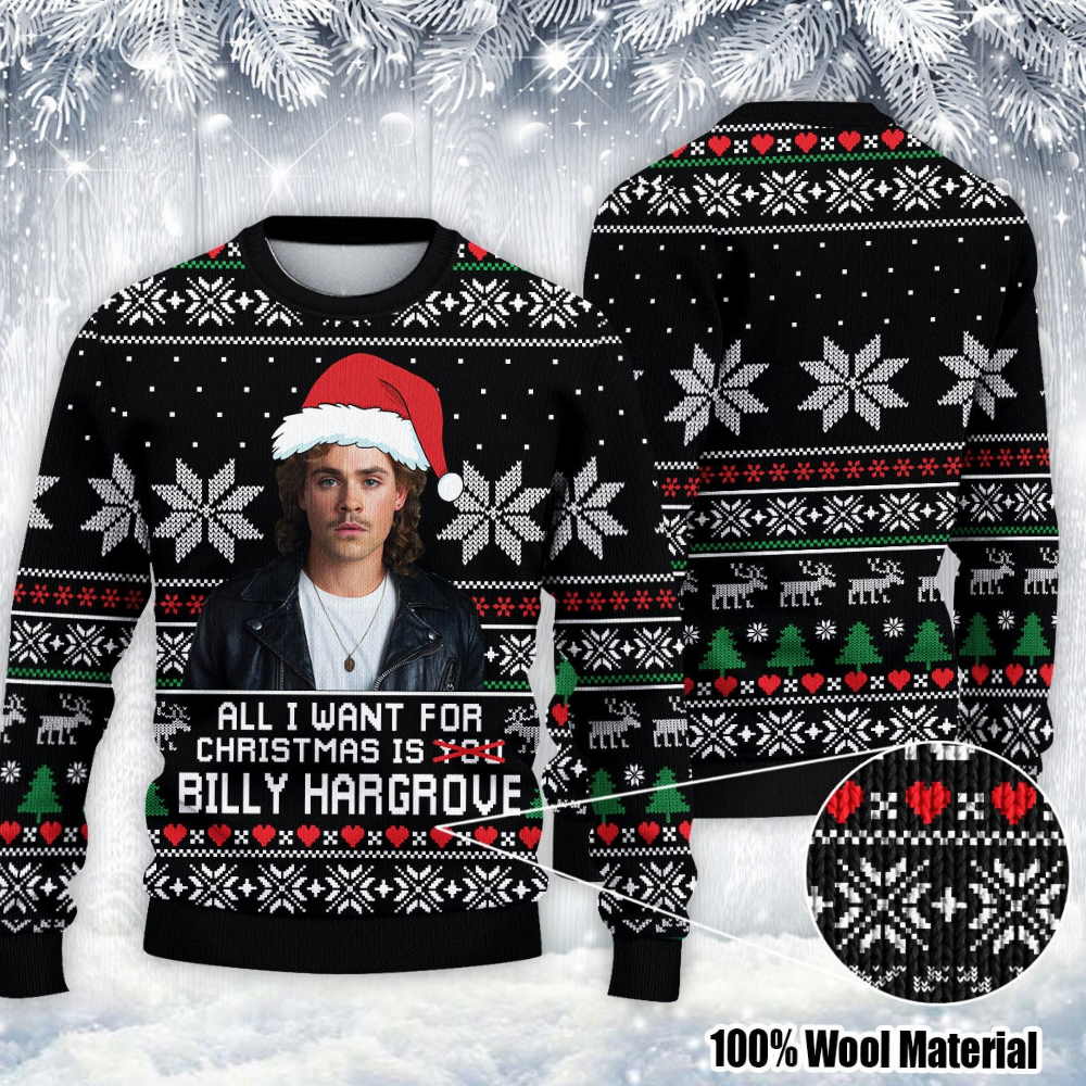 Discriminerend rol Kostuums All I Want for Christmas Is Billy Hargrove Ugly Christmas Sweater