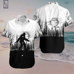 Bigfoot Black and White Hawaiian Shirt