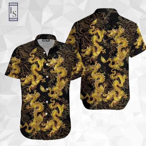 Black Gold Oriental Dragon Hawaiian Shirt