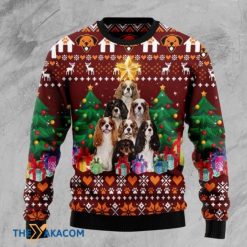 Cavalier King Charles Spaniel Pine Tree Christmas 3D Sweater