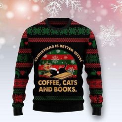 Christmas Is Better With Coffee Cats And Books 3D Sweater