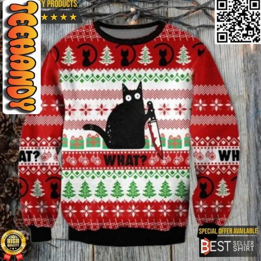 Funny Black Cat What Christmas Ugly Sweater