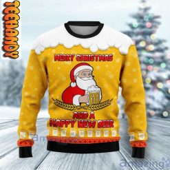 Funny Santa Merry Christmas And A Happy New Beer Ugly Christmas Sweater