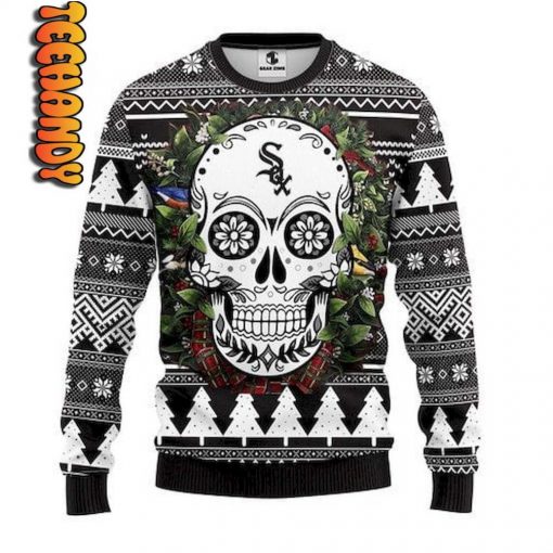 MLB Chicago White Sox Skull Flower Christmas Ugly Sweater