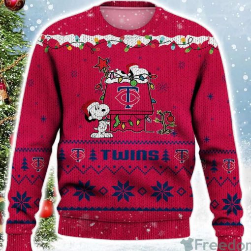 Minnesota Twins Snoopy Christmas Light Woodstock Snoopy Ugly Christmas Sweater