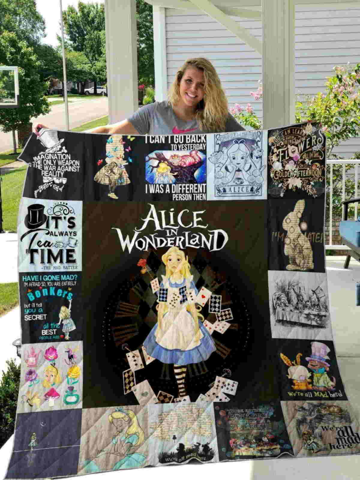 Alice In Wonderland Tshirt Quilt Blanket