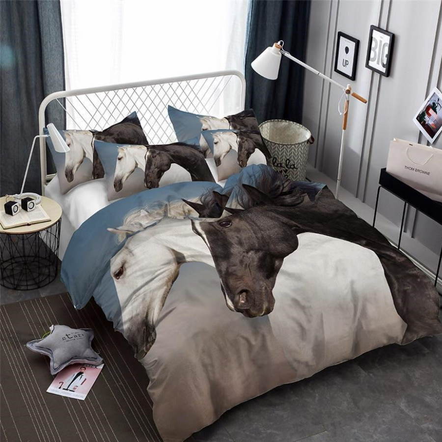 Black &amp White Horses 3D Bedding Set