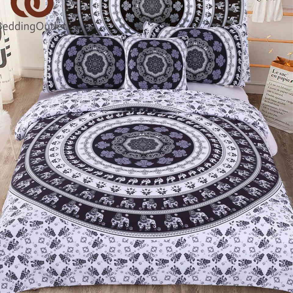 Black And White Indian Elephants 3D Bedding Set