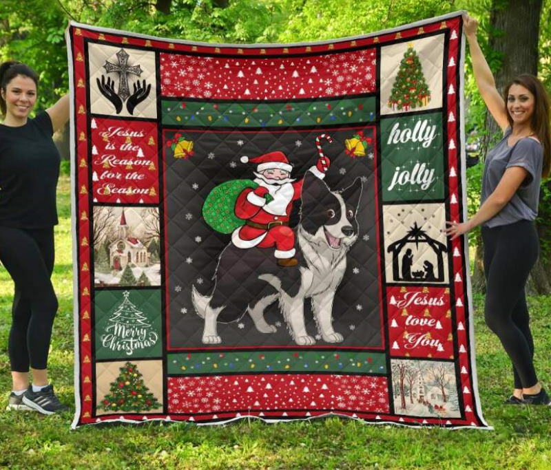 Border Collie Border Collie And Santa Quilt Blanket