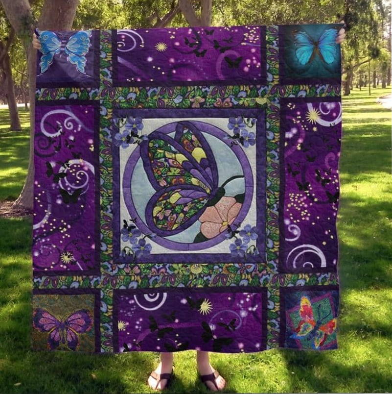 Butterfly And Moonlight Quilt Blanket