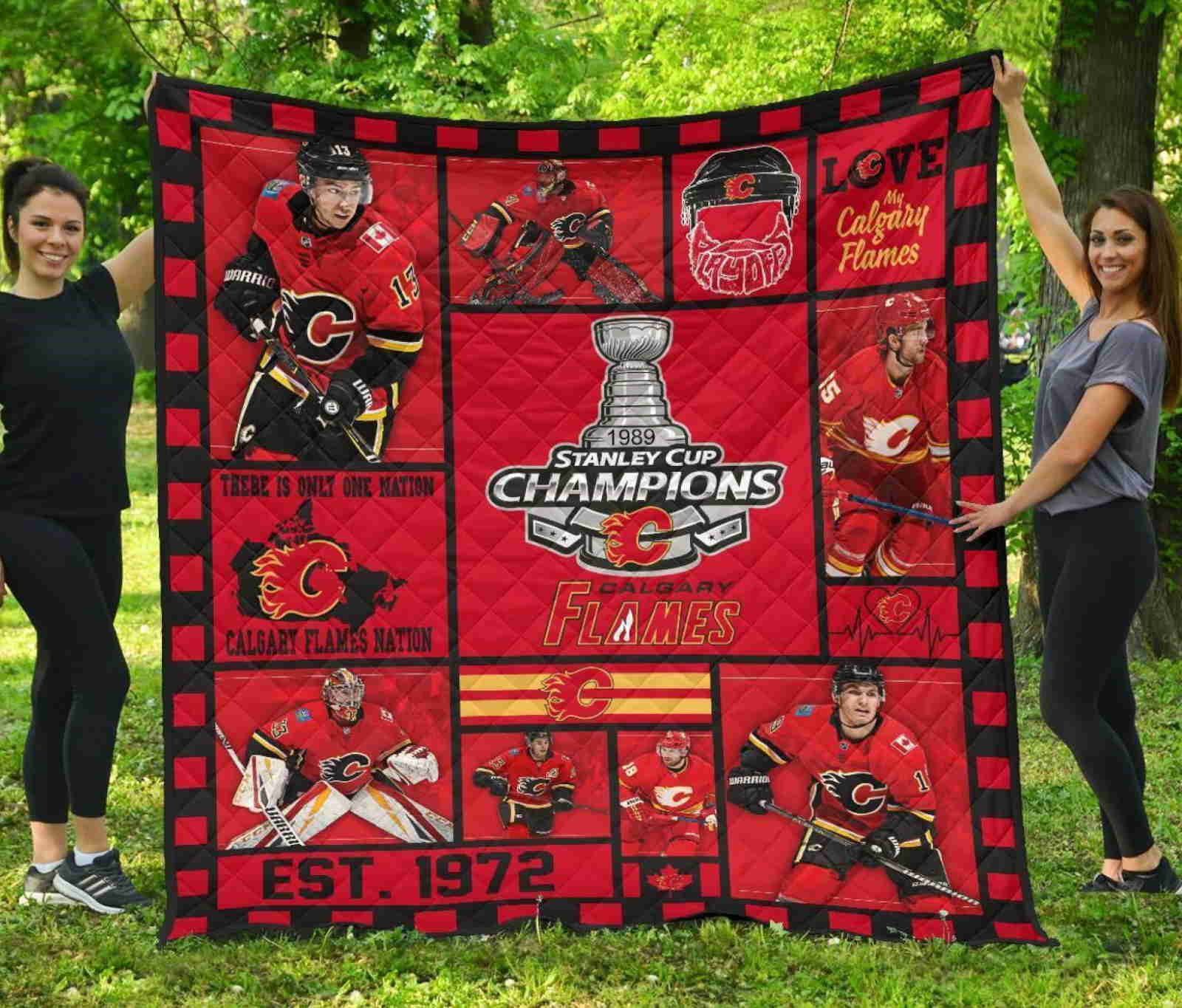 Calgary Flames Hockey 3D Quilt Blanket