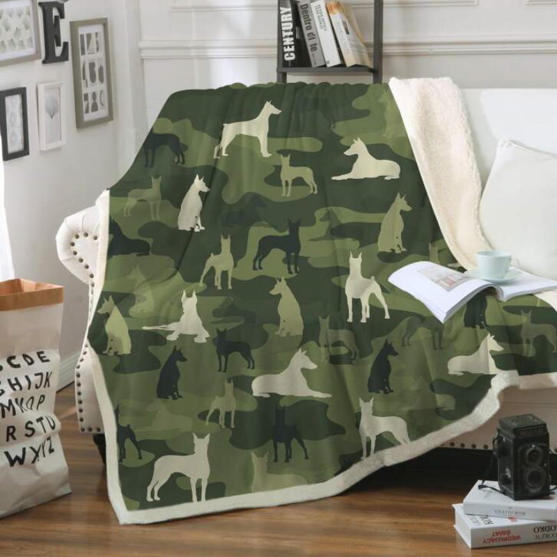 Camouflage Dobermann Pinscher 3D Quilt Blanket