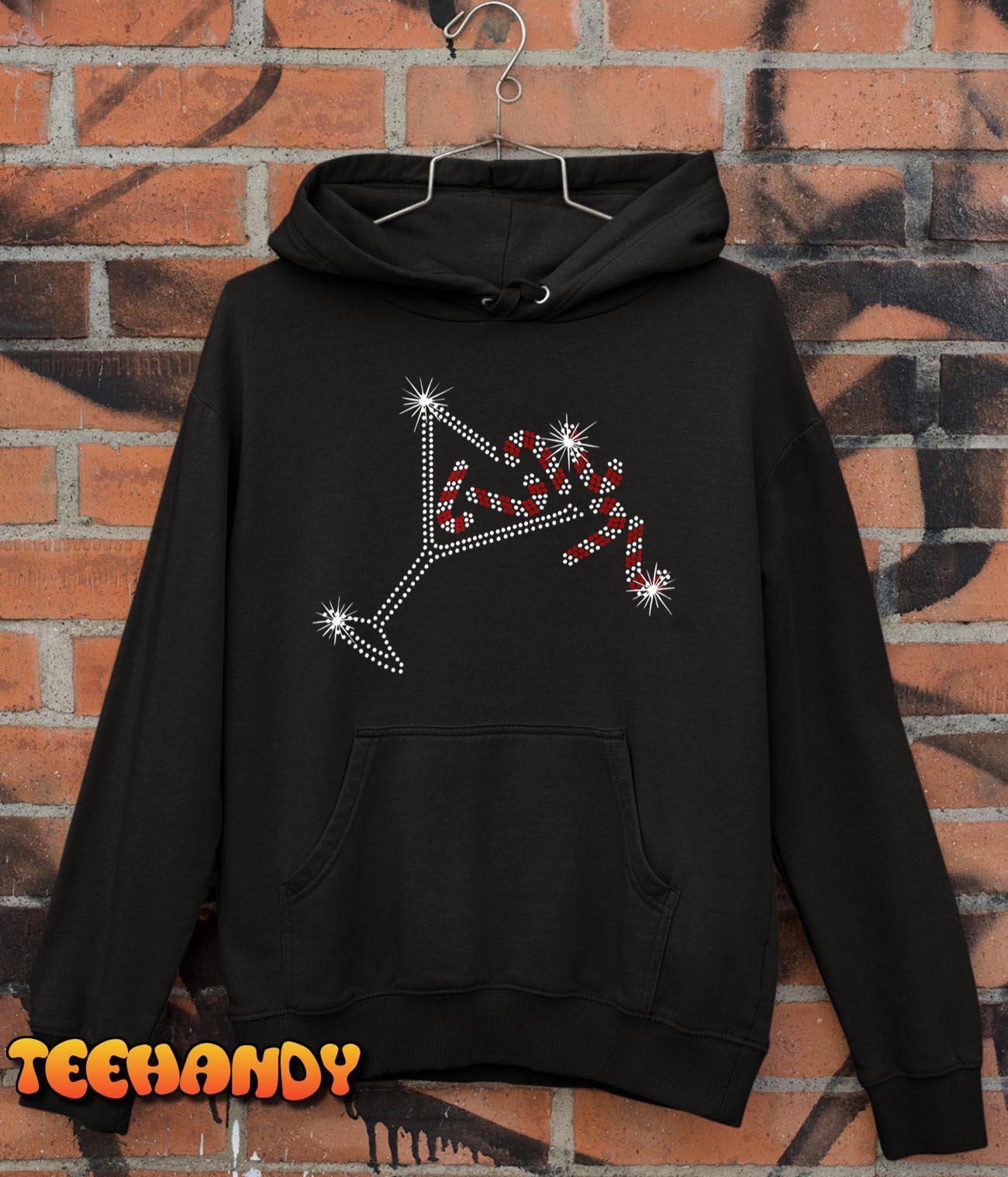 Christmas Candy Cane Martini Bling Rhinestone Christmas Hoodie