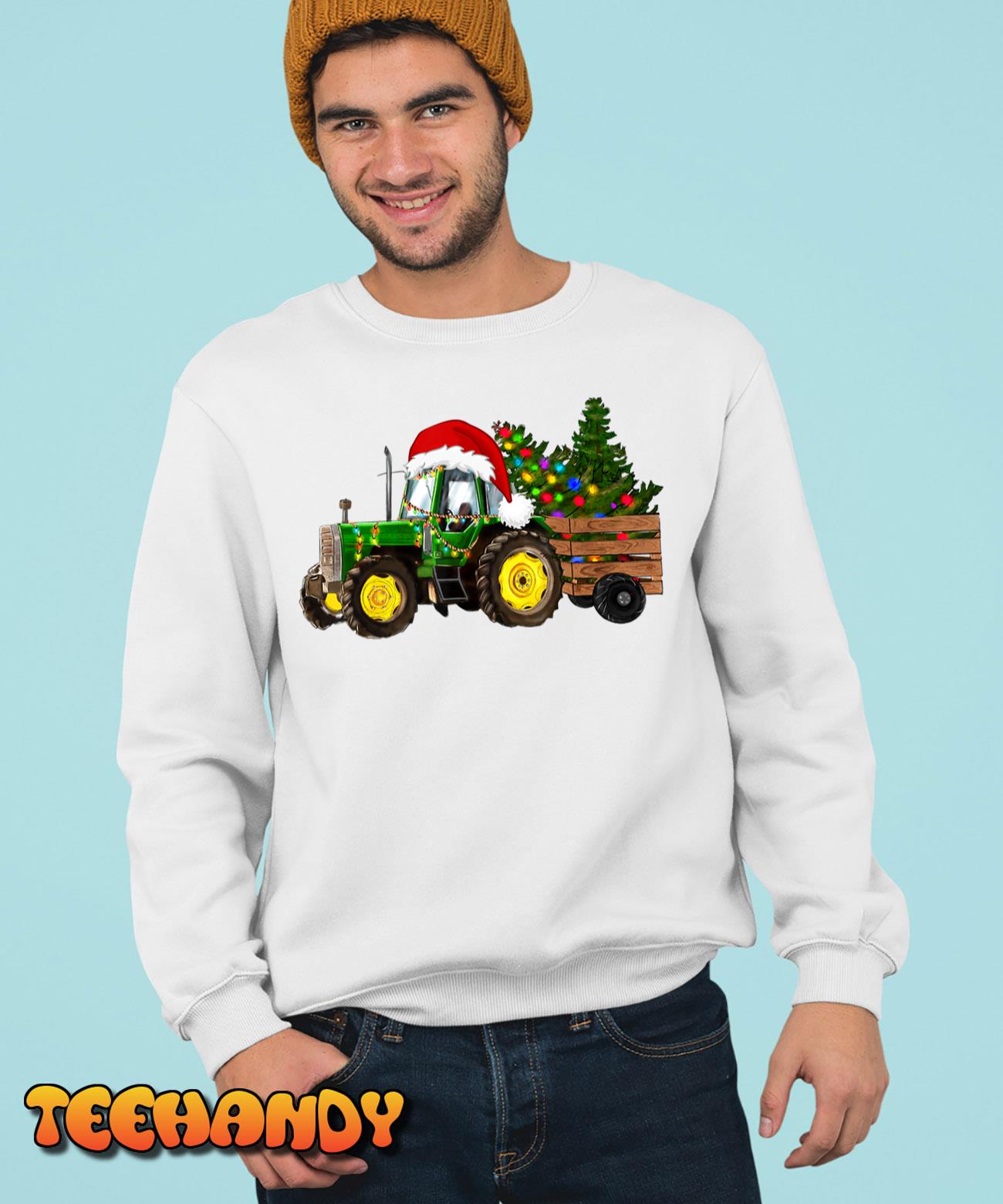 Christmas Farm Tractor Christmas Tree Lights Santa Farmer T-Shirt