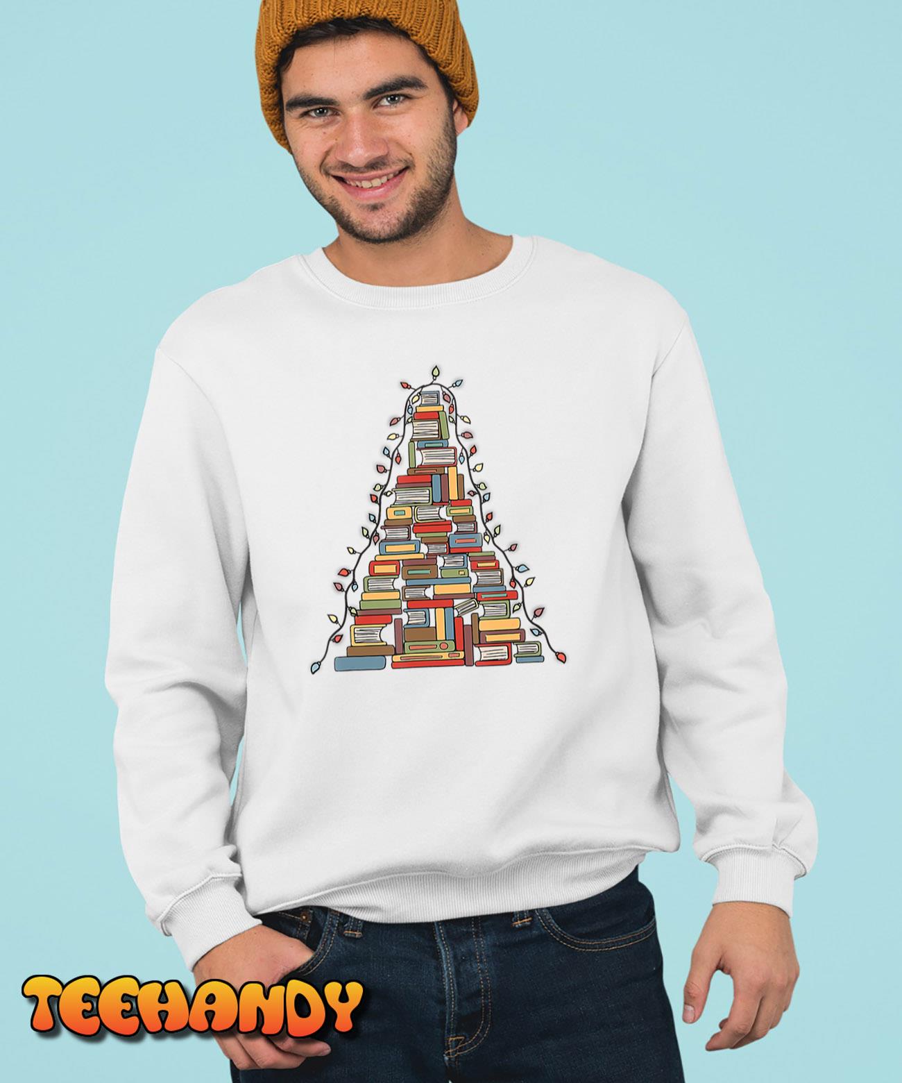 Christmas Library Tree Librarian Book Lover T-Shirt