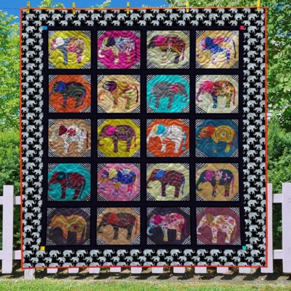 Colorful Elephant Printing 3D Quilt Blanket