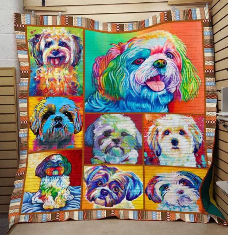 Colorful Shih Tzu Love Quilt Blanket