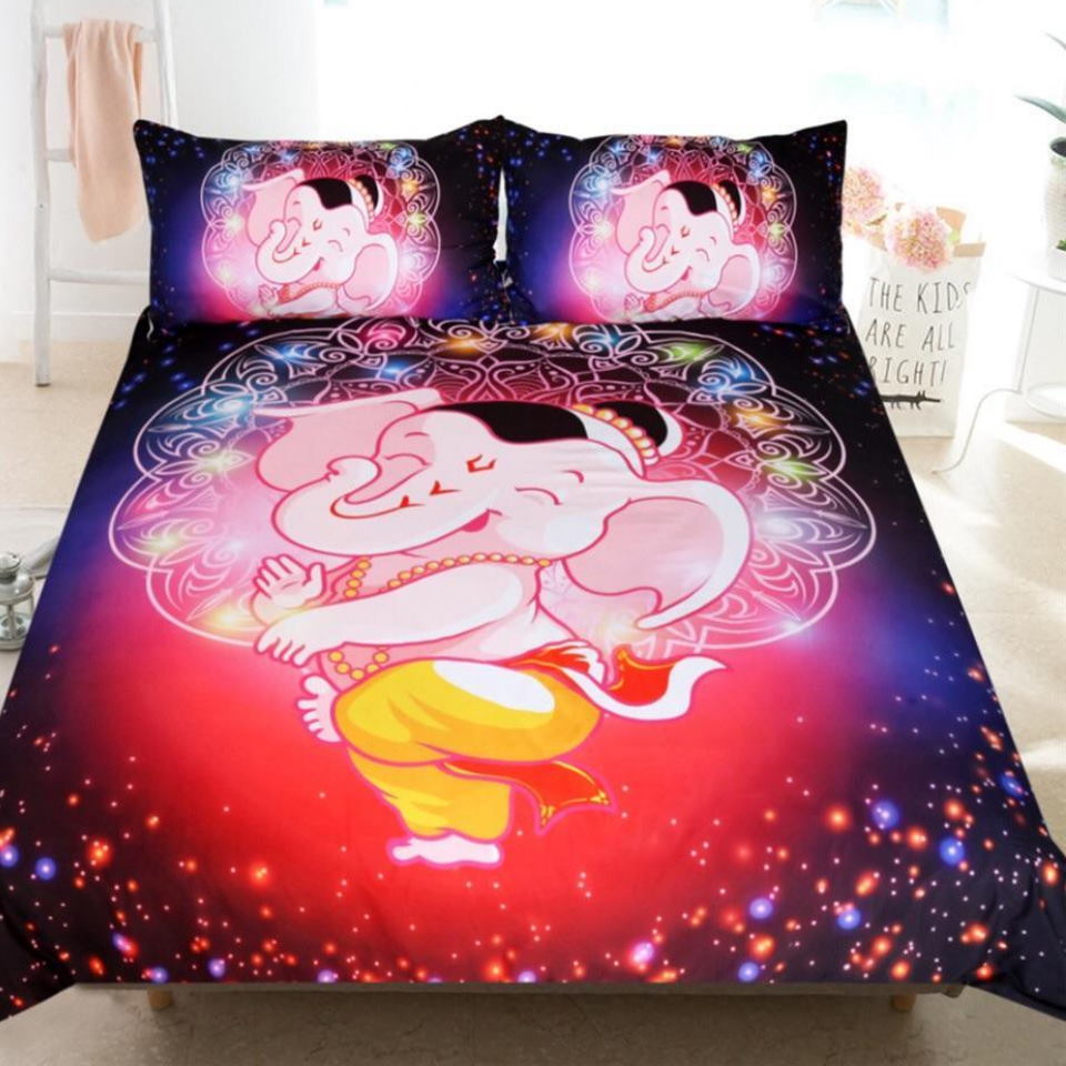 Colourful Cartoon Elephant 3D Bedding Set