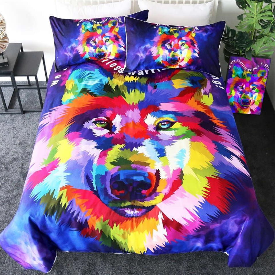 Colourful Watercolour Wolf 3D Bedding Set