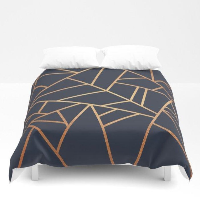 Copper And Midnight Navy Bedding Set