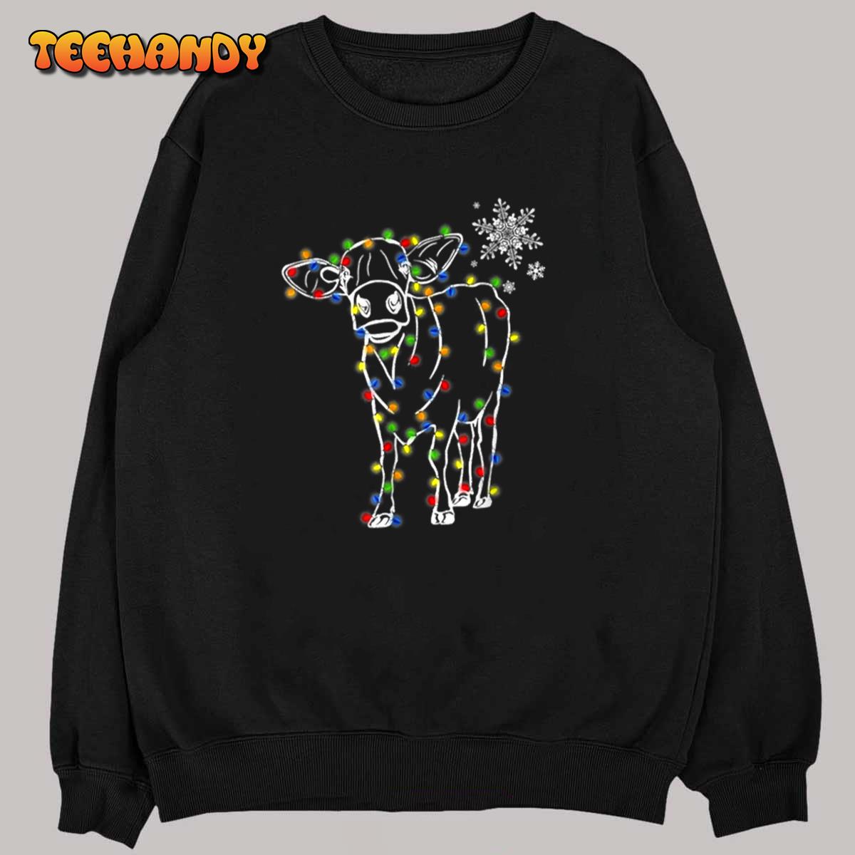 Cute Cow Christmas Lights Snow Lover Family Pajama Gifts T-Shirt