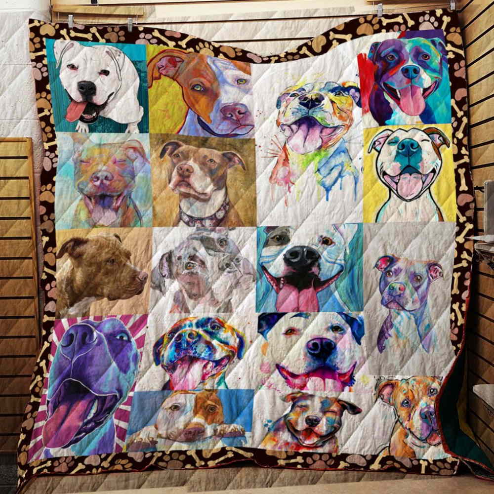 Cute Pitbull Quilt Blanket