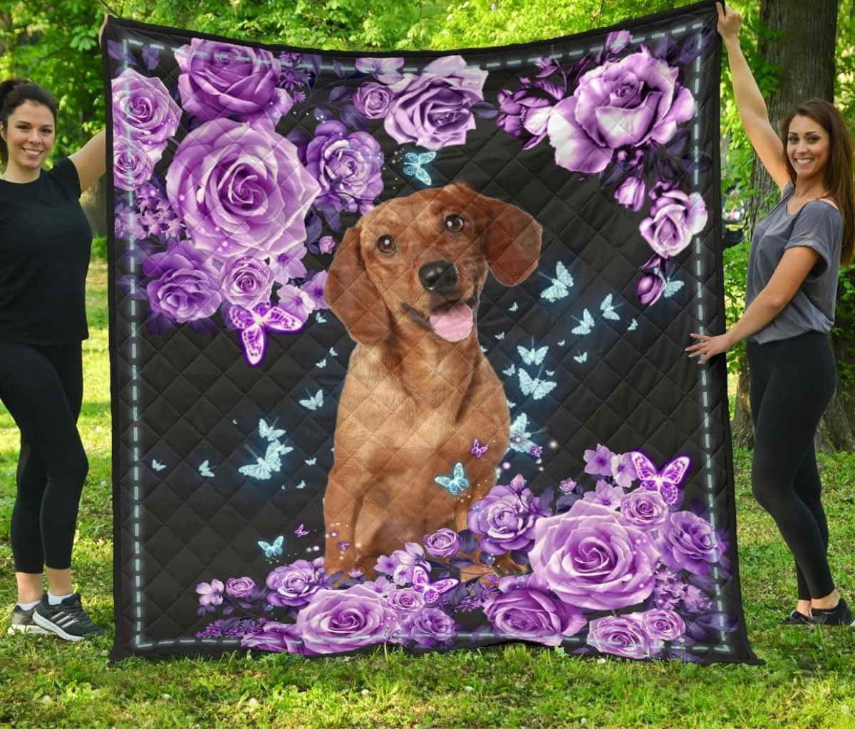 Dachshund Feel Like Butterfly Fly In Mind Quilt Blanket