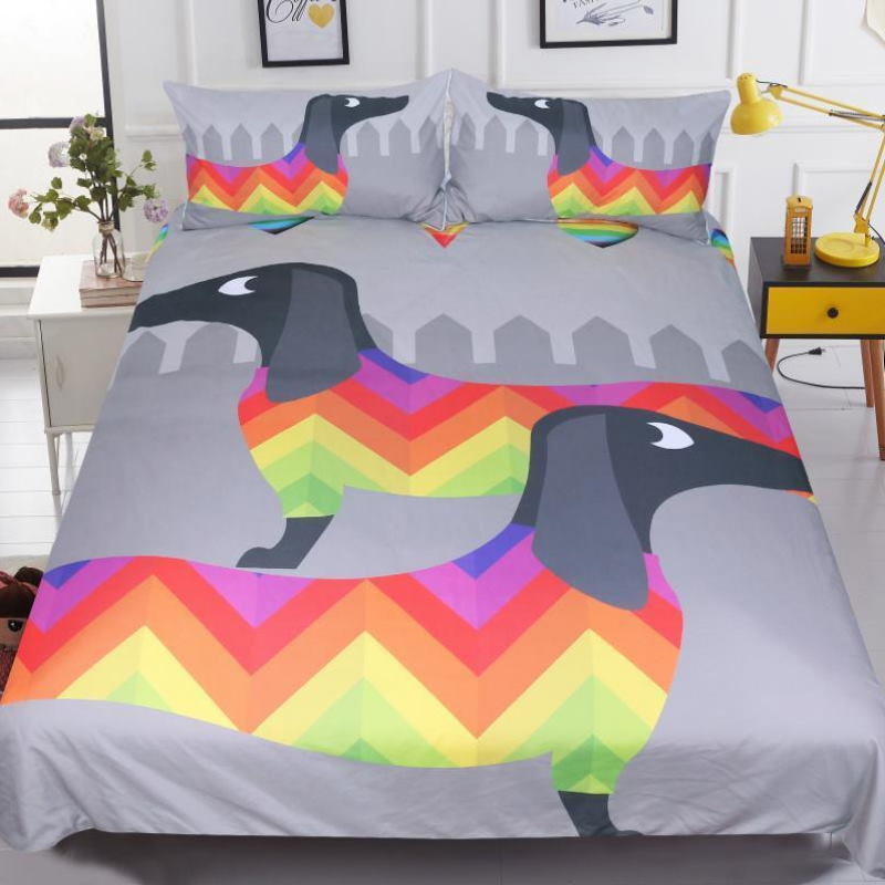 Dachshund Rainbow Puppy Art Hop 3D Bedding Set