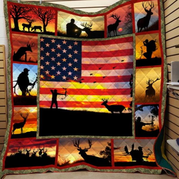 Deer Hunter American Flag Printing 3D Quilt Blanket