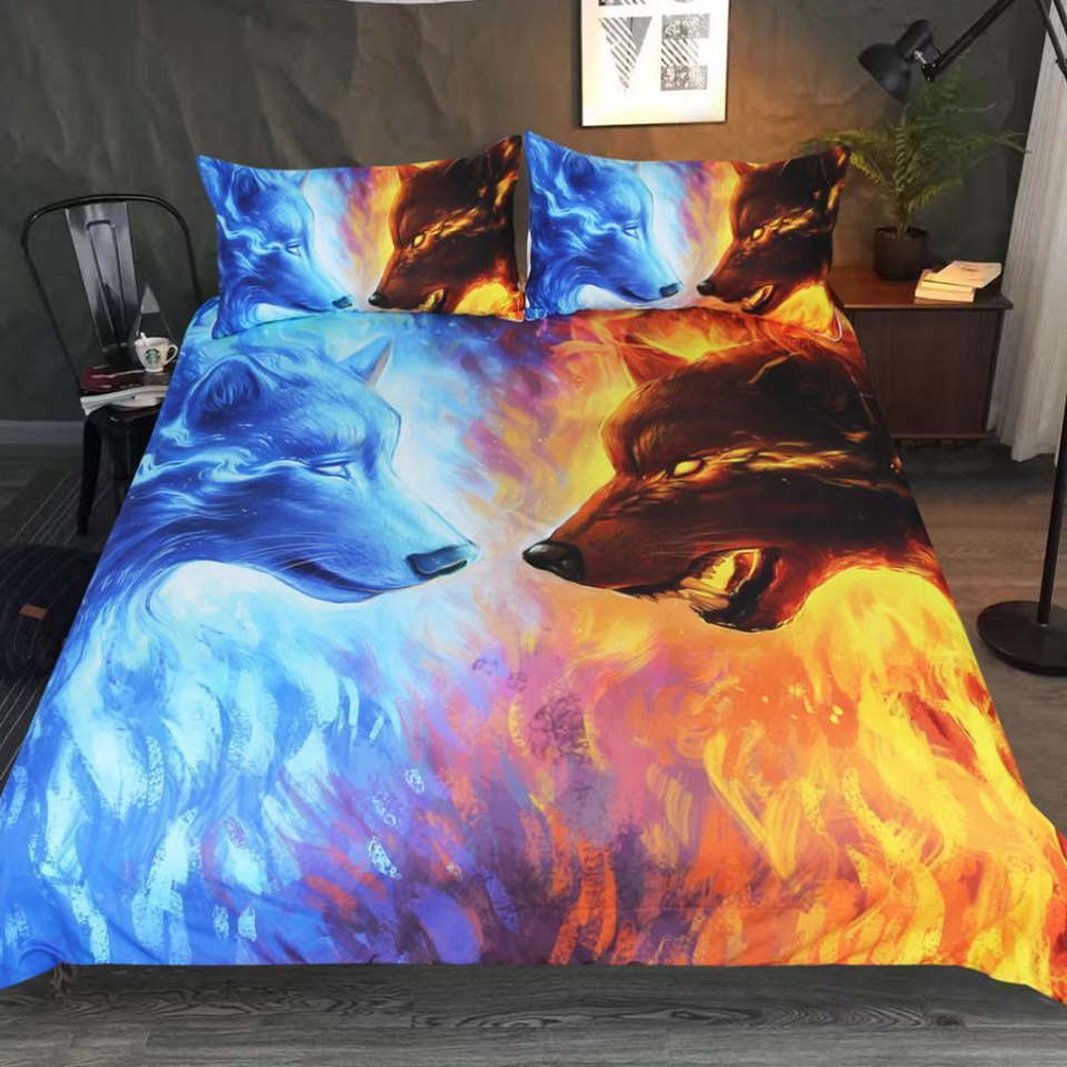 Default Fire And Ice Wolves 3D Bedding Set