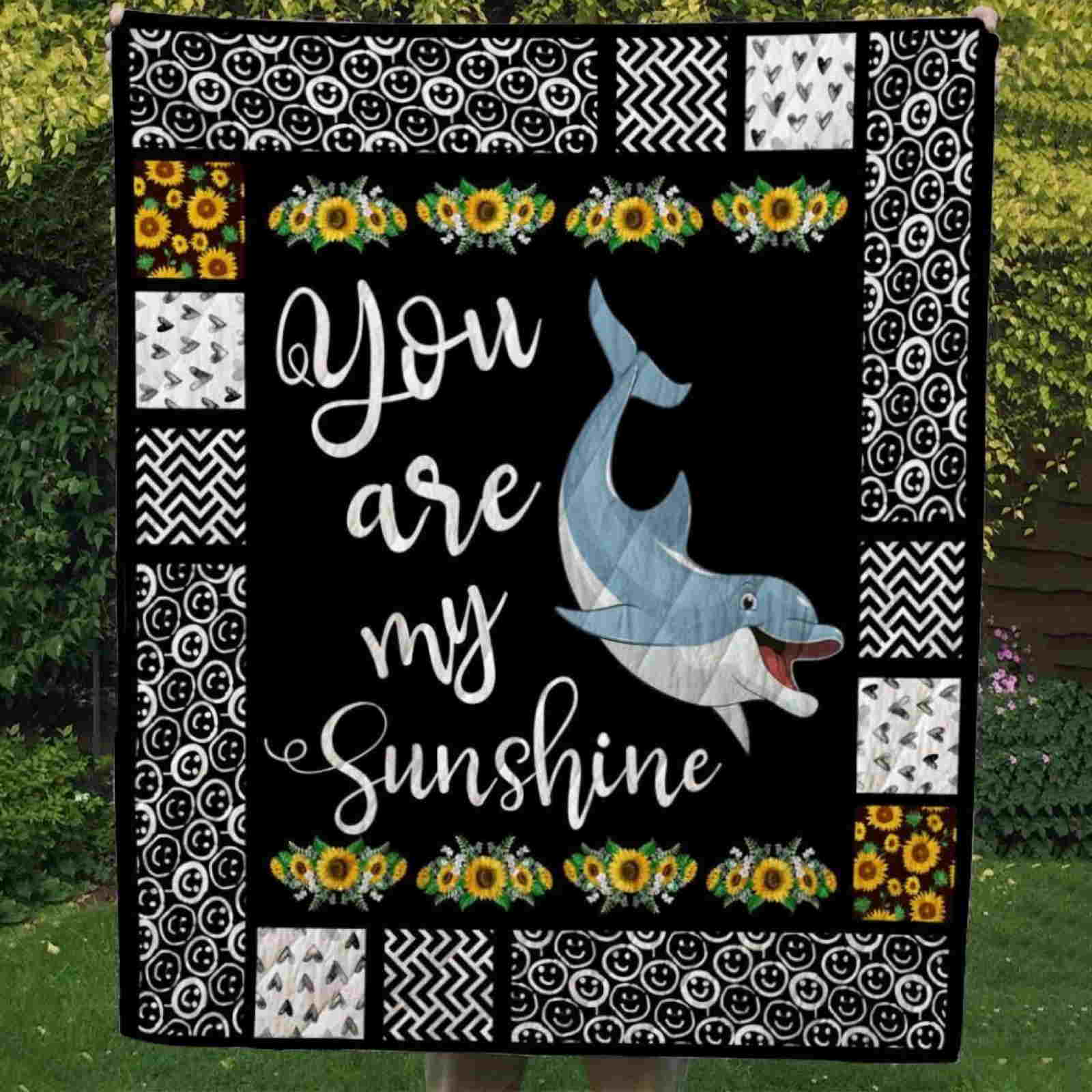 Dolphin You Are My Sunshine Quilt Blanket