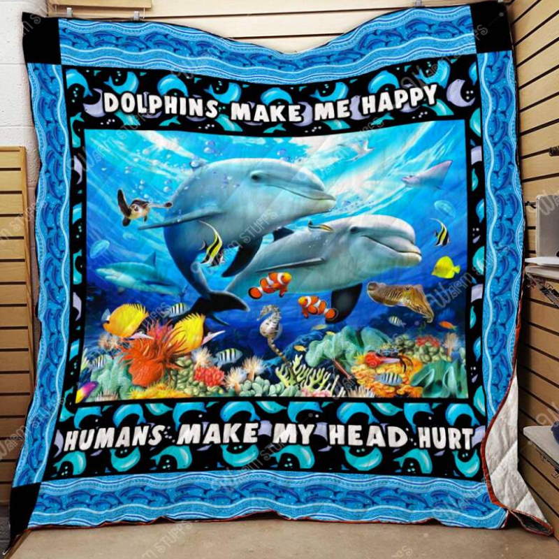 Dolphins Make Me Happy 3D Quilt Blanket