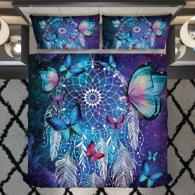 Dream Catcher Pink And Blue Butterfly 3D Bedding Set