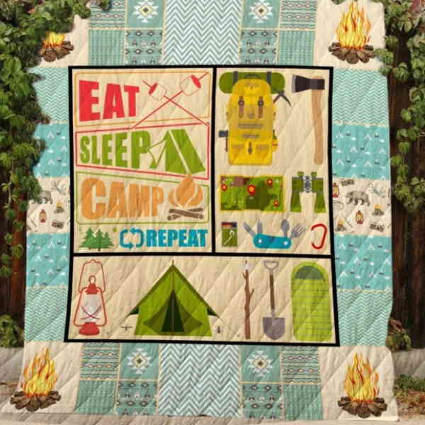 Eat Sleep camp repeat 3D Quilt Blanket