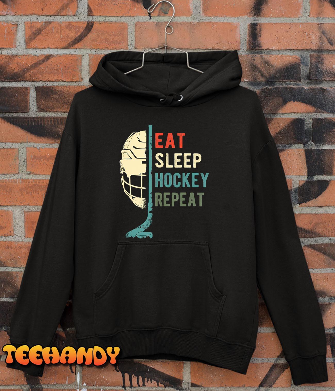 Eat Sleep Hockey Repeat Funny Retro Vintage T-Shirt