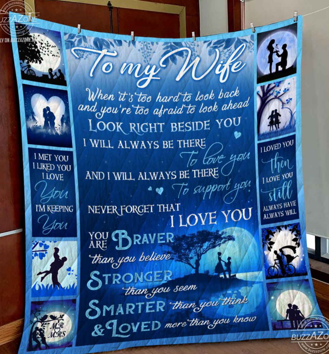 Family Wife Beside You Love You Support You Quilt Blanket