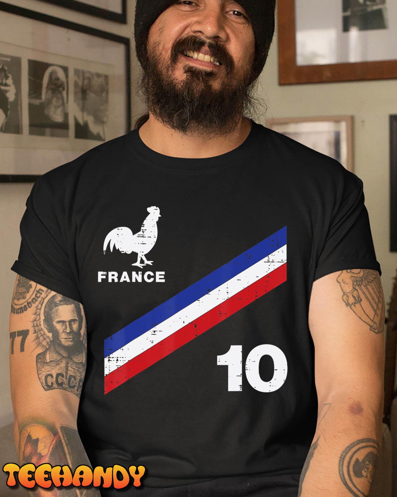 France Flag Rooster Number 10 Soccer Fan Men Women Kids Boys T-Shirt