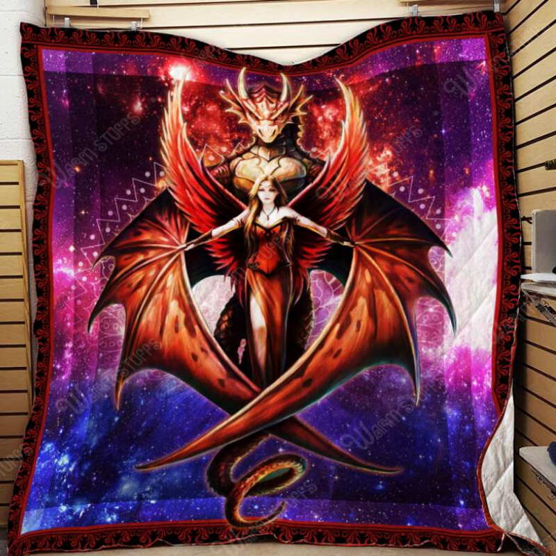 Girl And Dragon 3D Quilt Blanket