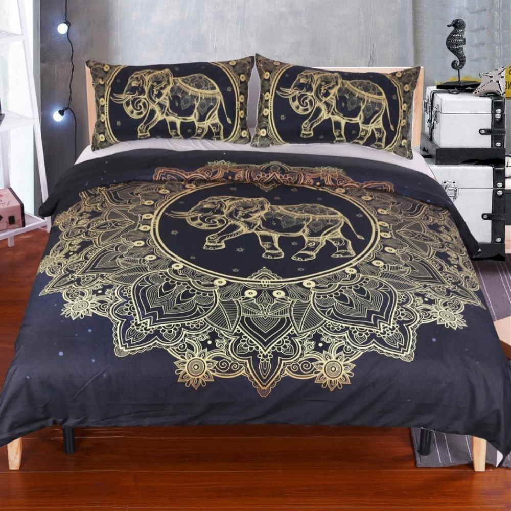 Gold Mandala With Elephant Art Hop 3D Bedding Set