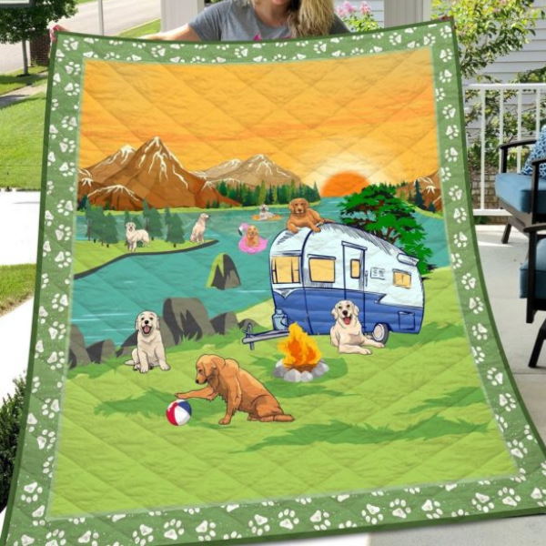 Golden Retriever Go Camping 3D Quilt Blanket