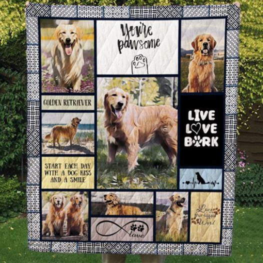 Golden Retriever Start Each Day Withdog Kiss Quilt Blanket