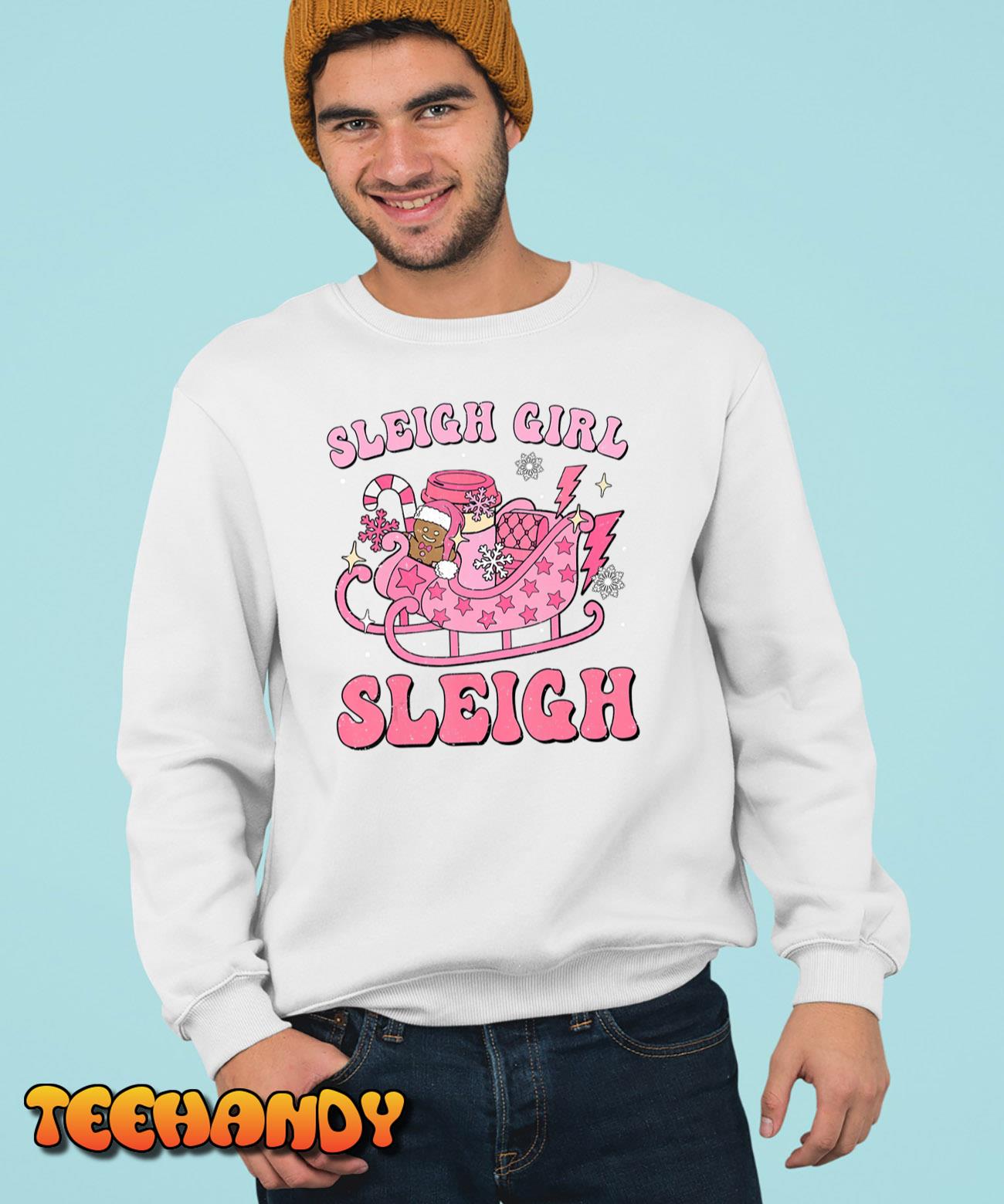 Groovy Pink Christmas Coffee Sleigh Girl Sleigh Xmas Holiday T-Shirt