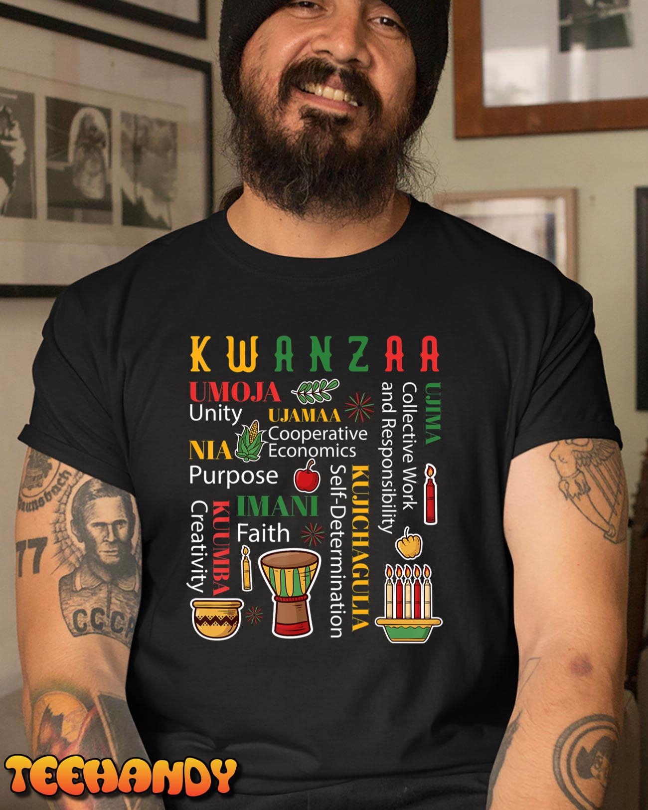 Happy Kwanzaa Drum Kinara Seven Candles Africa Celebration T-Shirt