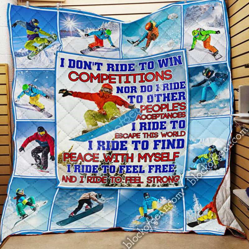 I Ride To Escape This World, Snowboarding Quilt Blanket