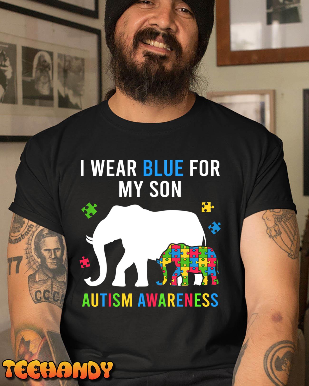 I Wear Blue For My Son Autism Awareness Shirts, Fun Elephant Pullover Hoodie