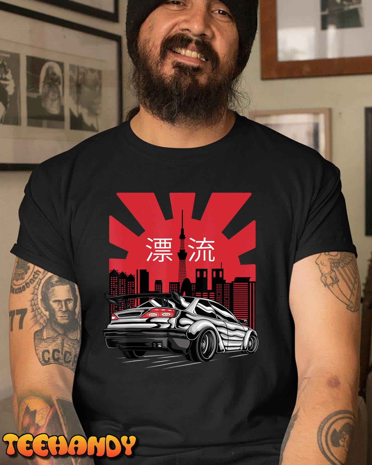 Japanese Red Sunset City And Sport Car T-Shirt